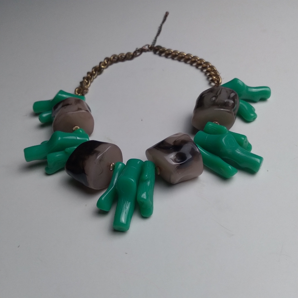 Chunky necklace faux coral and bone Flintstone style women  necklace